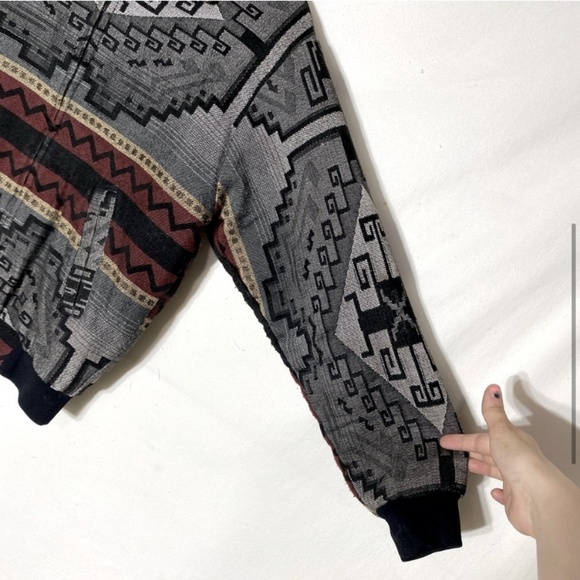 Grey Western Southwestern Jacquard Bomber Style Jacket S - Picture 5 of 12
